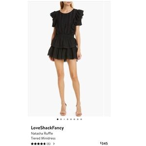 LoveShackFancy Natasha Ruffle Tiered Mini Dress Black Eyelet‎ XS Extra Small